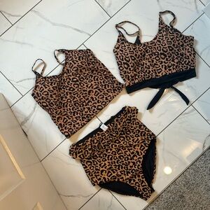 Bundle: 3 pieces (2 tops & 1 bottom) swim suit leopard print Coral Reef Swim s-L